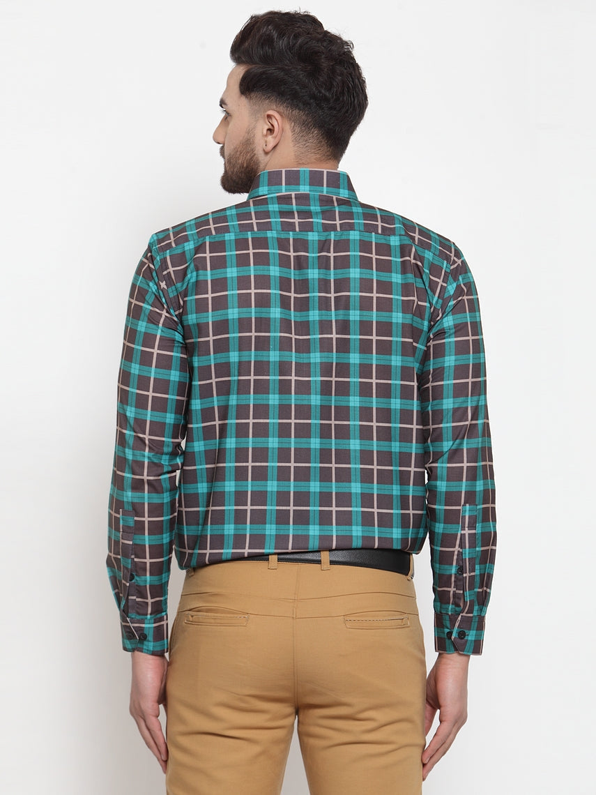 Jainish Green Men's Cotton Checked Formal Shirt's ( SF 749Green-Black ) | Grocsy
