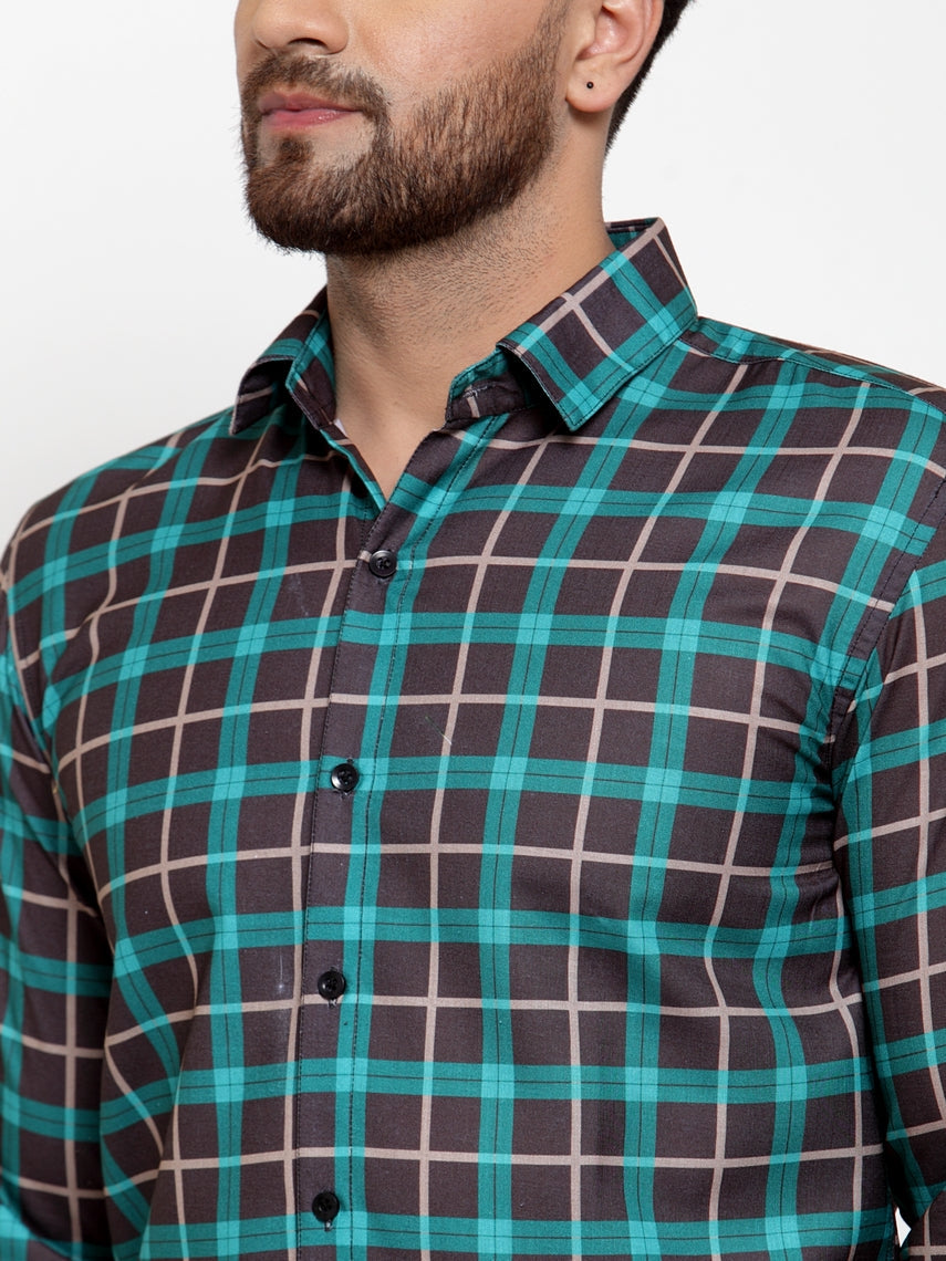 Jainish Green Men's Cotton Checked Formal Shirt's ( SF 749Green-Black ) | Grocsy