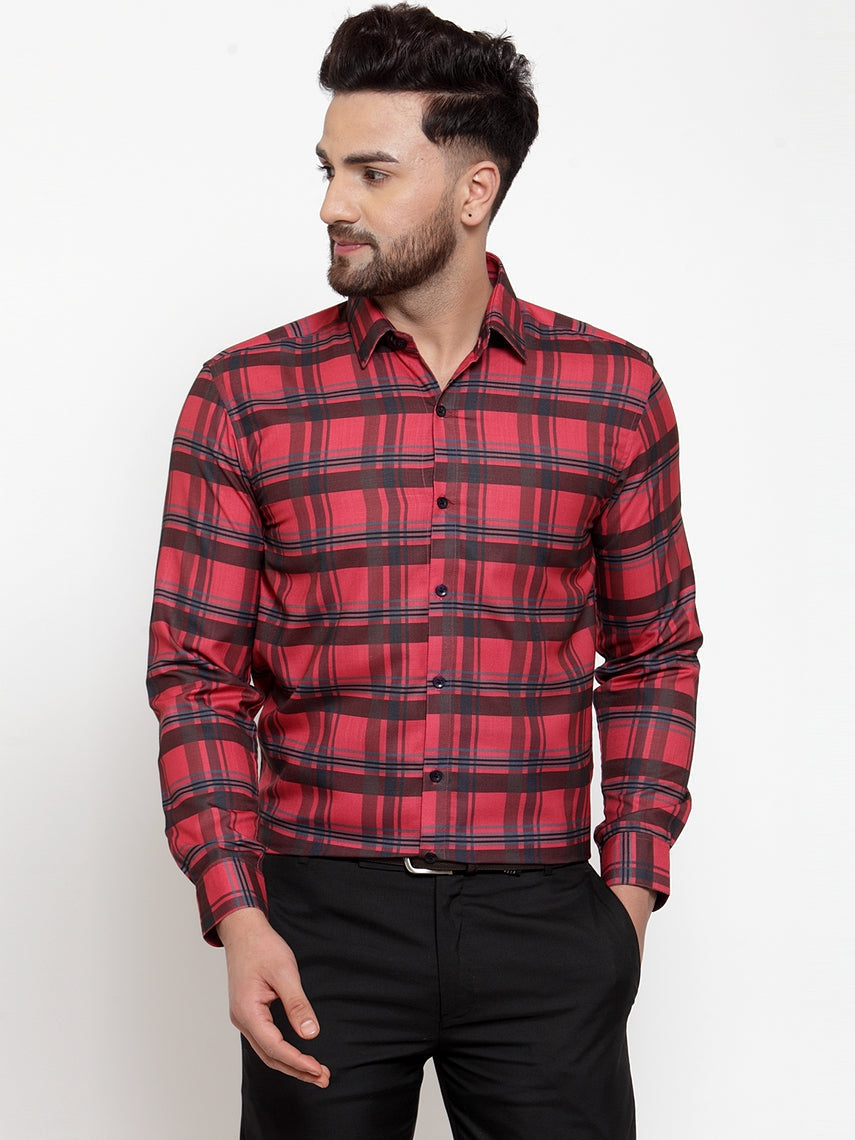 Jainish Red Men's Cotton Checked Formal Shirt's ( SF 750Red ) | Grocsy