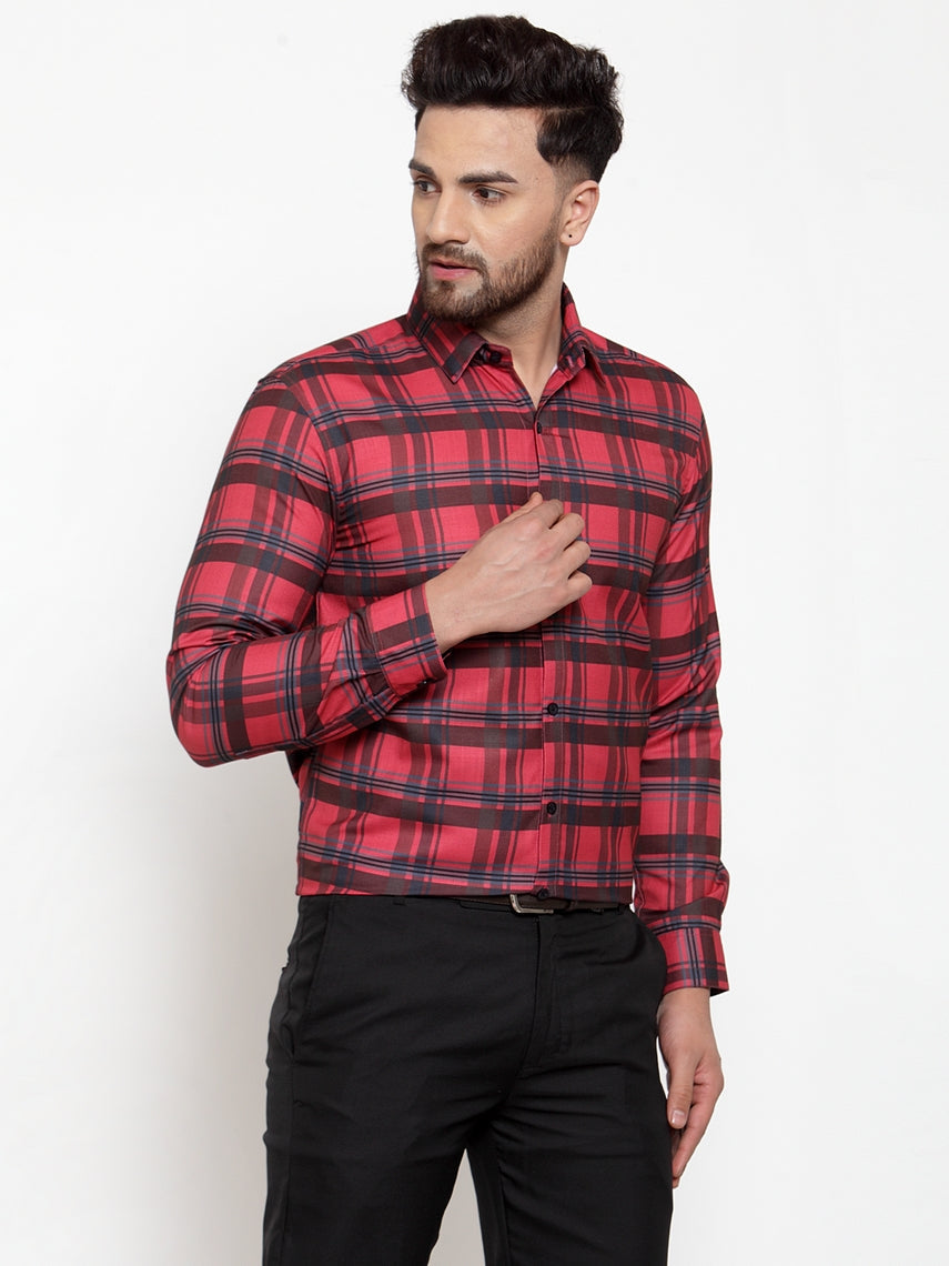 Jainish Red Men's Cotton Checked Formal Shirt's ( SF 750Red ) | Grocsy