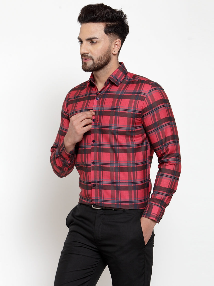 Jainish Red Men's Cotton Checked Formal Shirt's ( SF 750Red ) | Grocsy