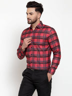 Jainish Red Men's Cotton Checked Formal Shirt's ( SF 750Red ) | Grocsy