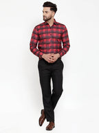 Jainish Red Men's Cotton Checked Formal Shirt's ( SF 750Red ) | Grocsy