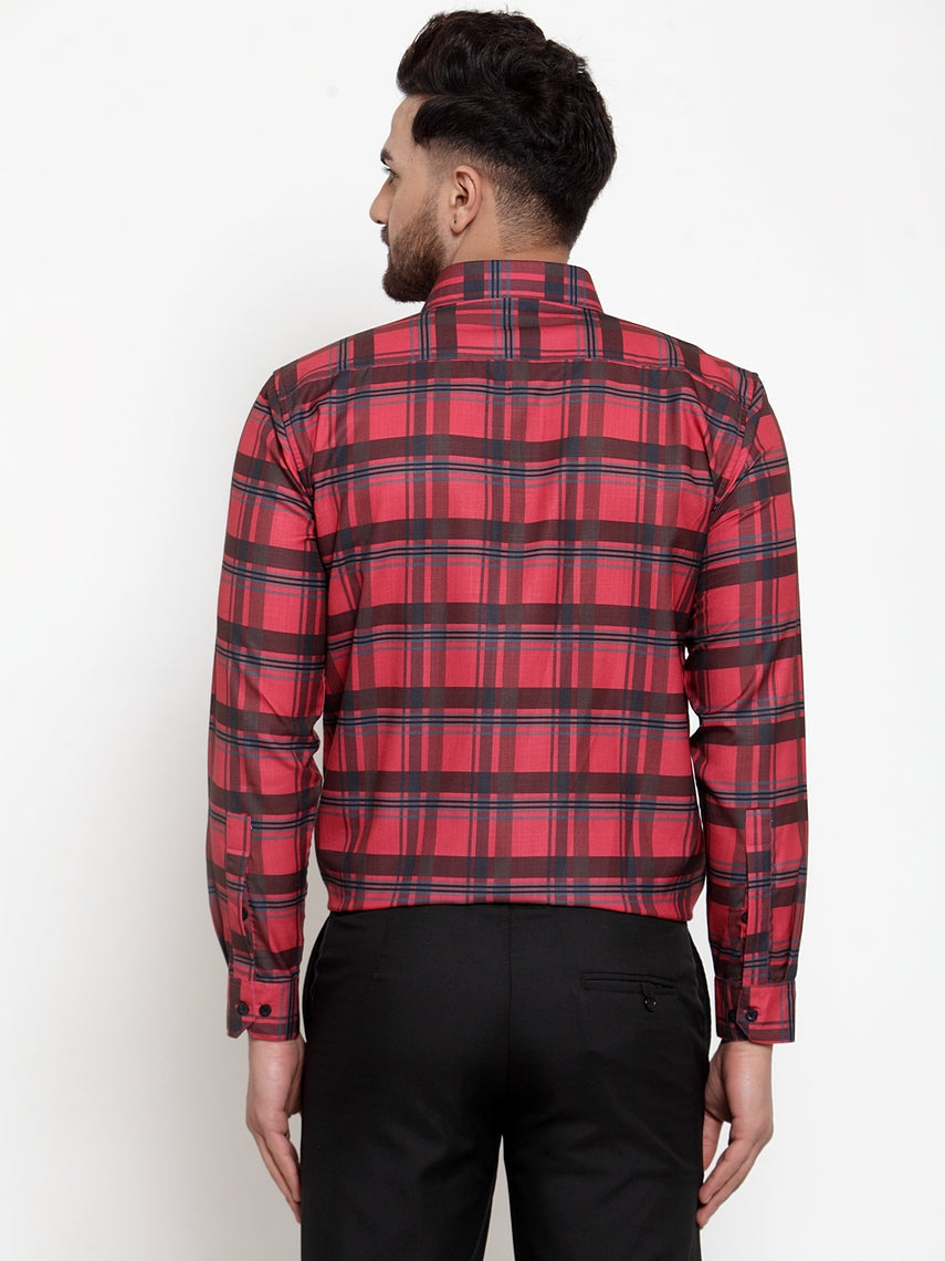 Jainish Red Men's Cotton Checked Formal Shirt's ( SF 750Red ) | Grocsy