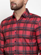 Jainish Red Men's Cotton Checked Formal Shirt's ( SF 750Red ) | Grocsy