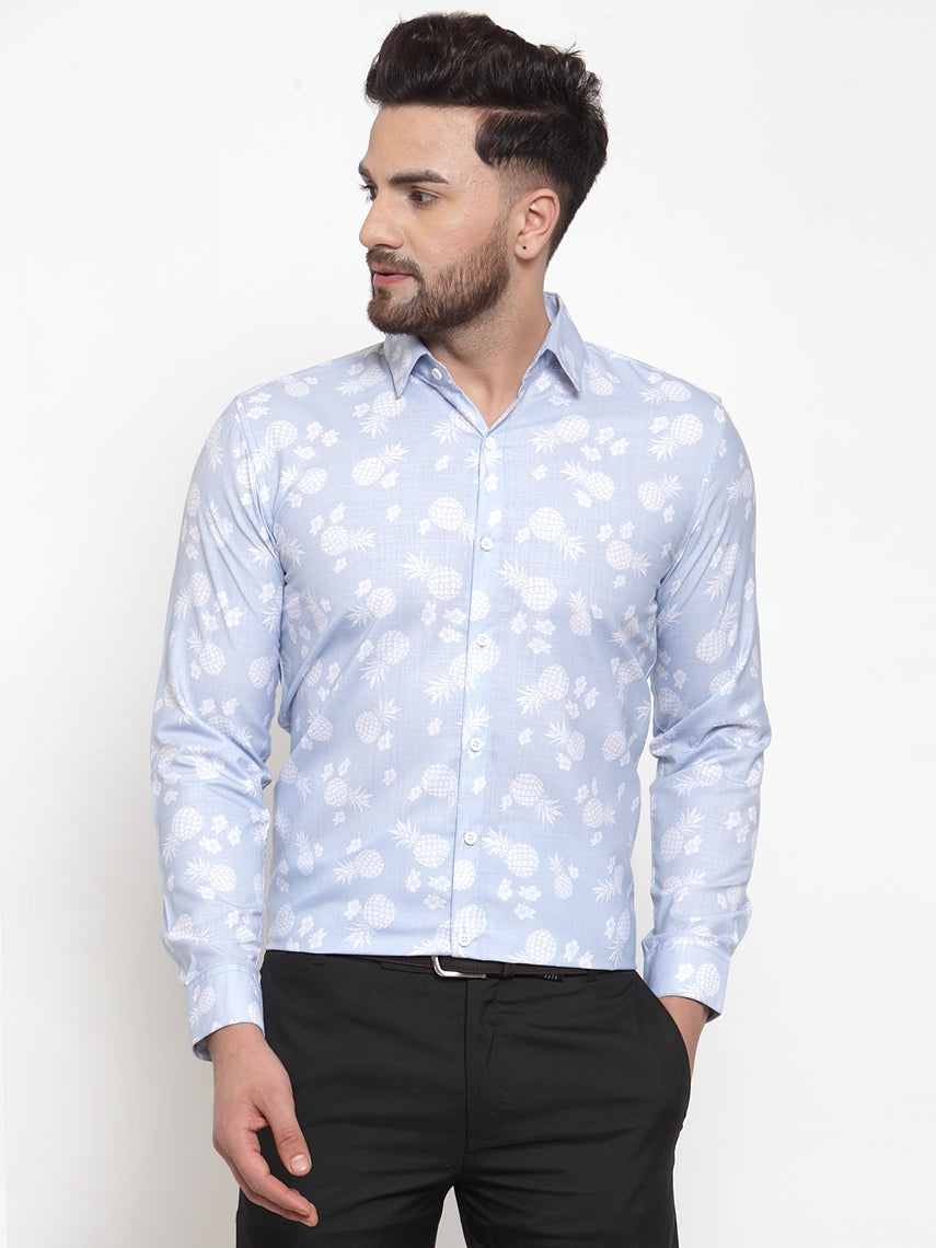 Jainish Blue Men's Cotton Printed Formal Shirt's ( SF 751Sky ) | Grocsy