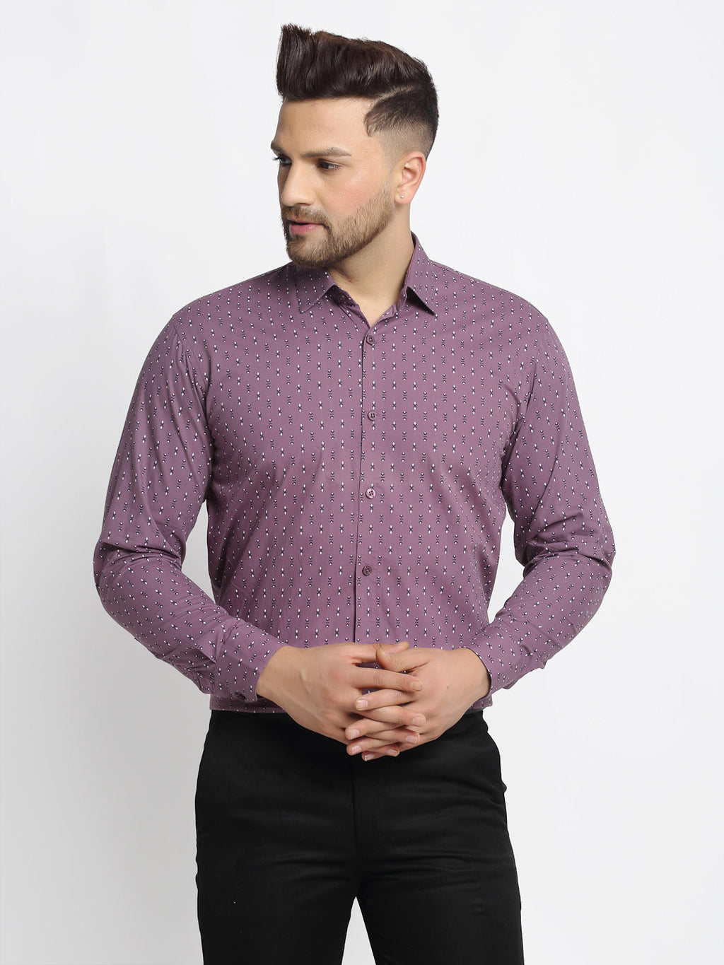 Jainish Magenta Men's Cotton Printed Formal Shirt's ( SF 752Wine ) | Grocsy