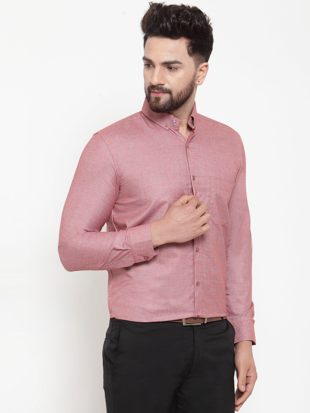 Jainish Coral Men's Cotton Solid Button Down Formal Shirts ( SF 753Coral ) | Grocsy