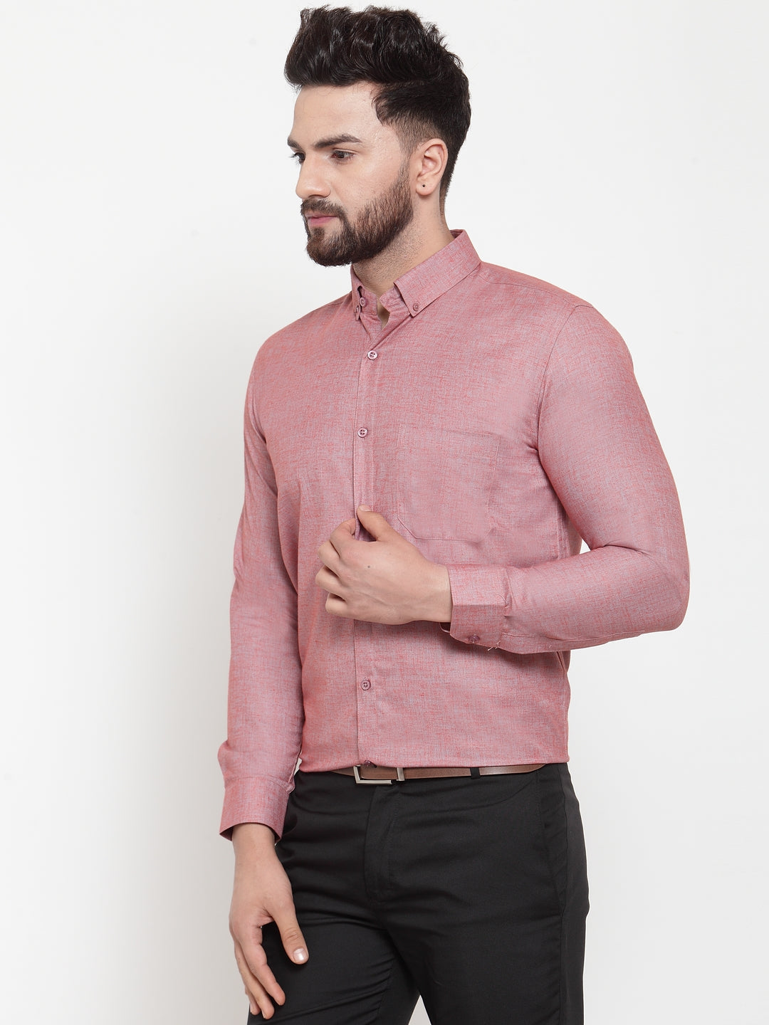 Jainish Coral Men's Cotton Solid Button Down Formal Shirts ( SF 753Coral ) | Grocsy