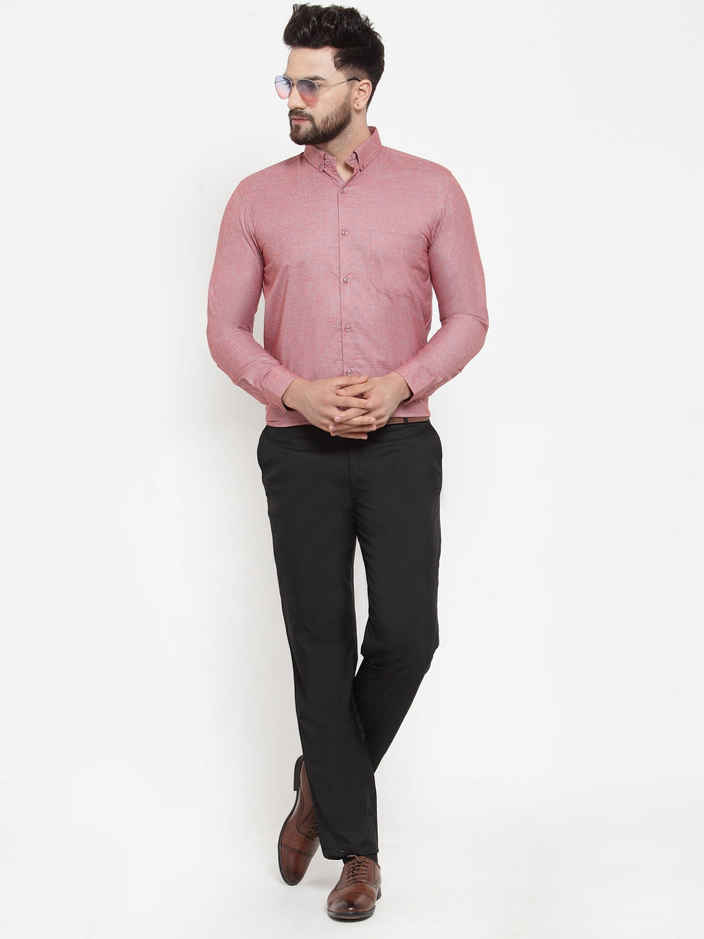 Jainish Coral Men's Cotton Solid Button Down Formal Shirts ( SF 753Coral ) | Grocsy