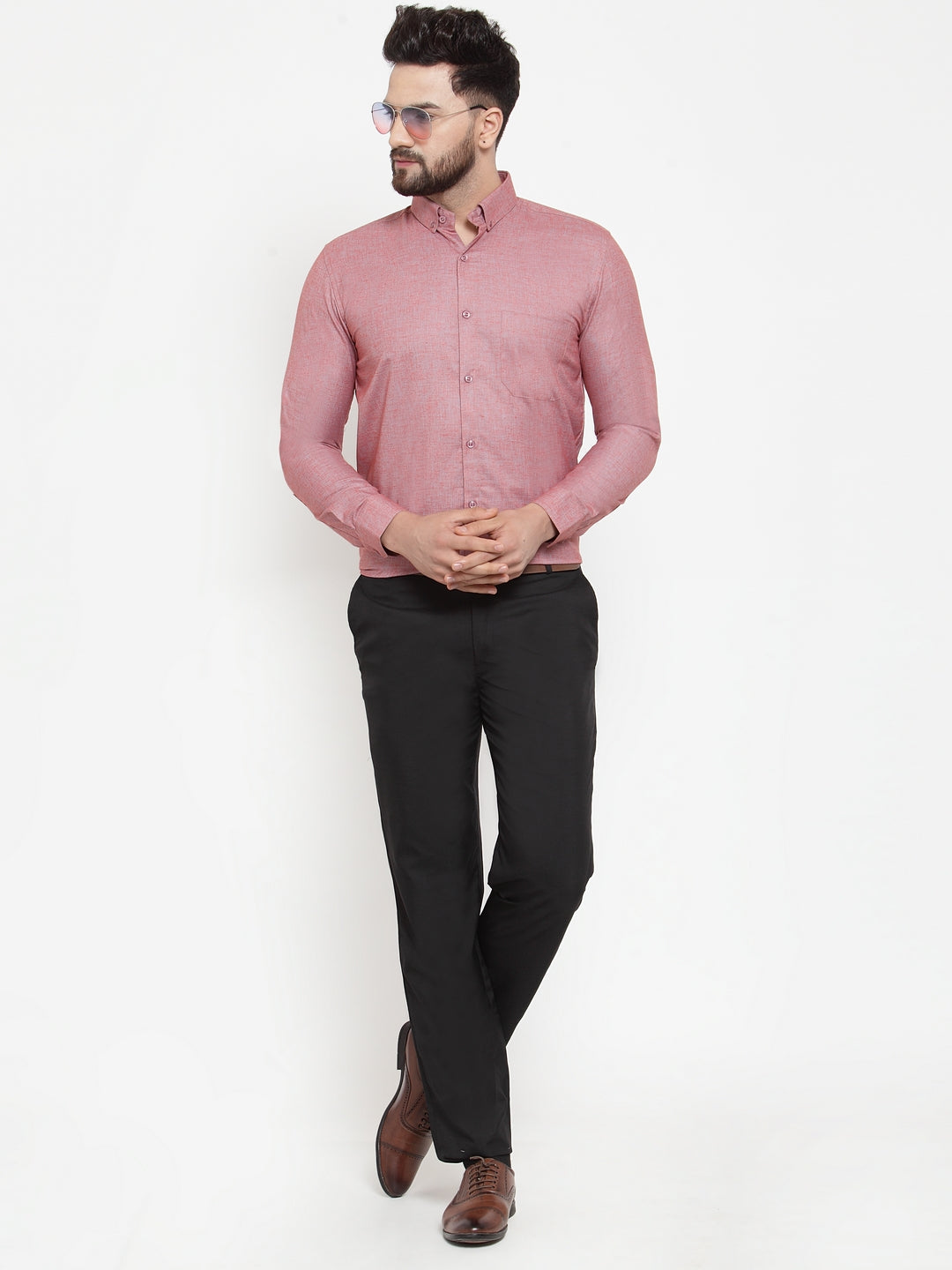 Jainish Coral Men's Cotton Solid Button Down Formal Shirts ( SF 753Coral ) | Grocsy