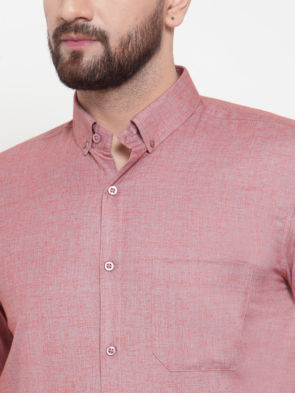 Jainish Coral Men's Cotton Solid Button Down Formal Shirts ( SF 753Coral ) | Grocsy