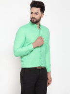 Jainish Green Men's Cotton Solid Button Down Formal Shirts ( SF 753Green ) | Grocsy