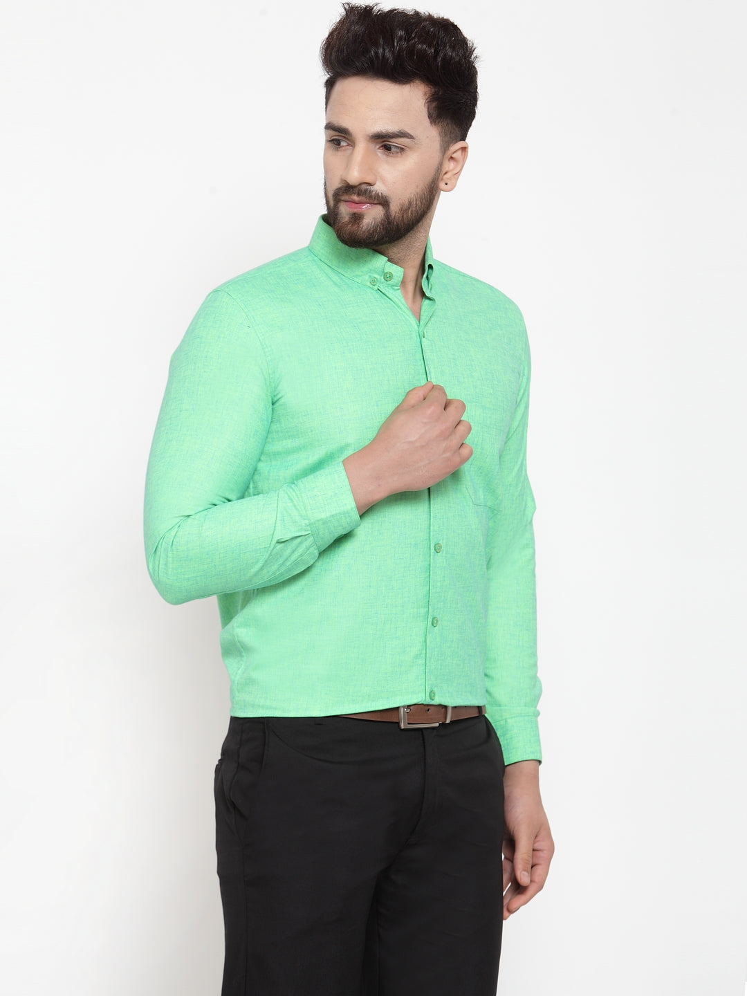 Jainish Green Men's Cotton Solid Button Down Formal Shirts ( SF 753Green ) | Grocsy