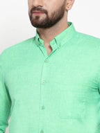Jainish Green Men's Cotton Solid Button Down Formal Shirts ( SF 753Green ) | Grocsy