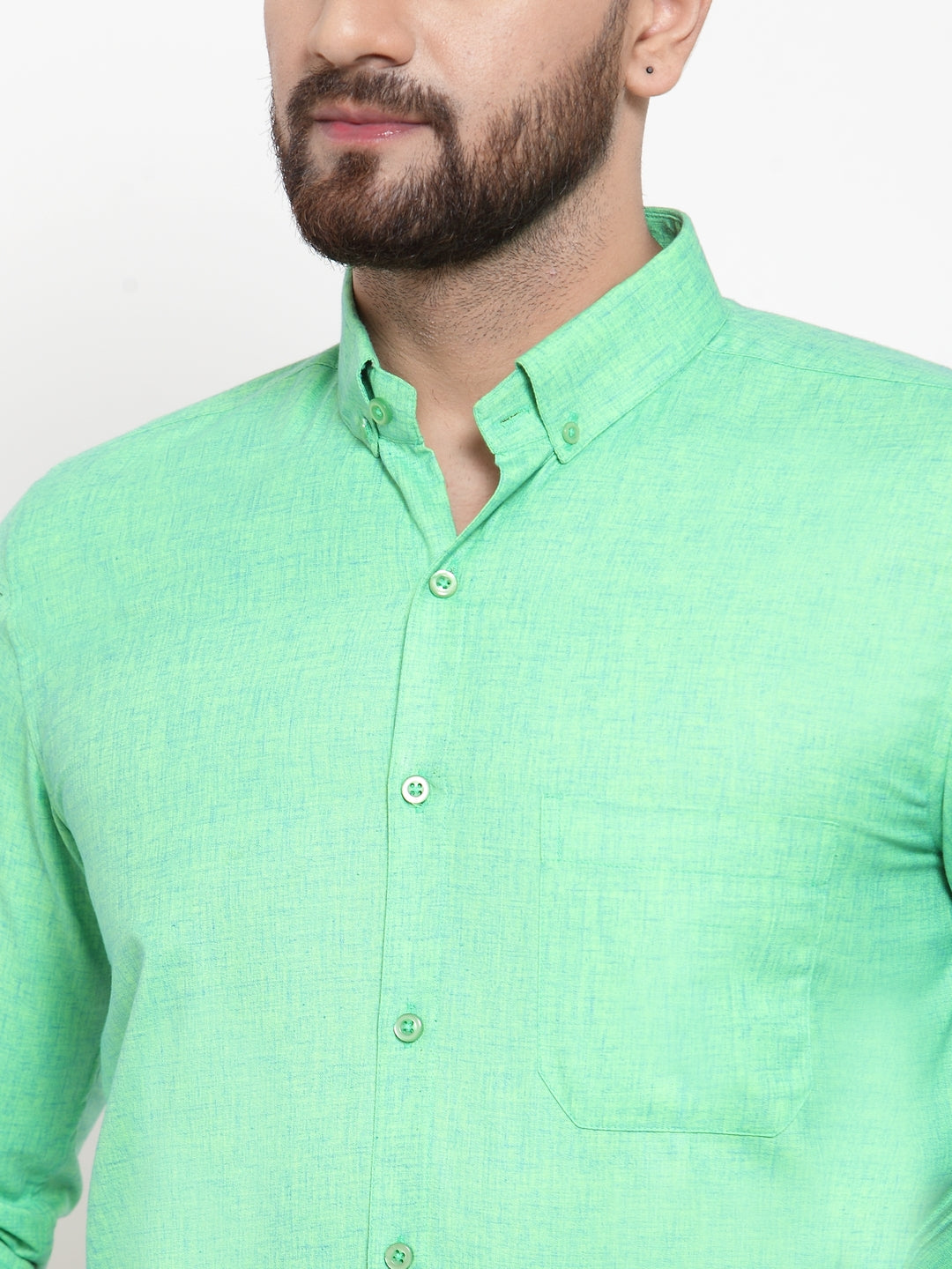 Jainish Green Men's Cotton Solid Button Down Formal Shirts ( SF 753Green ) | Grocsy