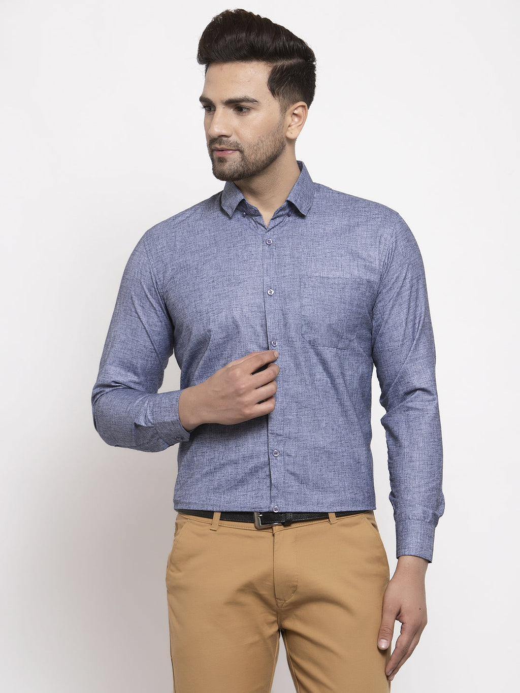 Jainish Grey Men's Cotton Solid Button Down Formal Shirts ( SF 753Grey ) | Grocsy