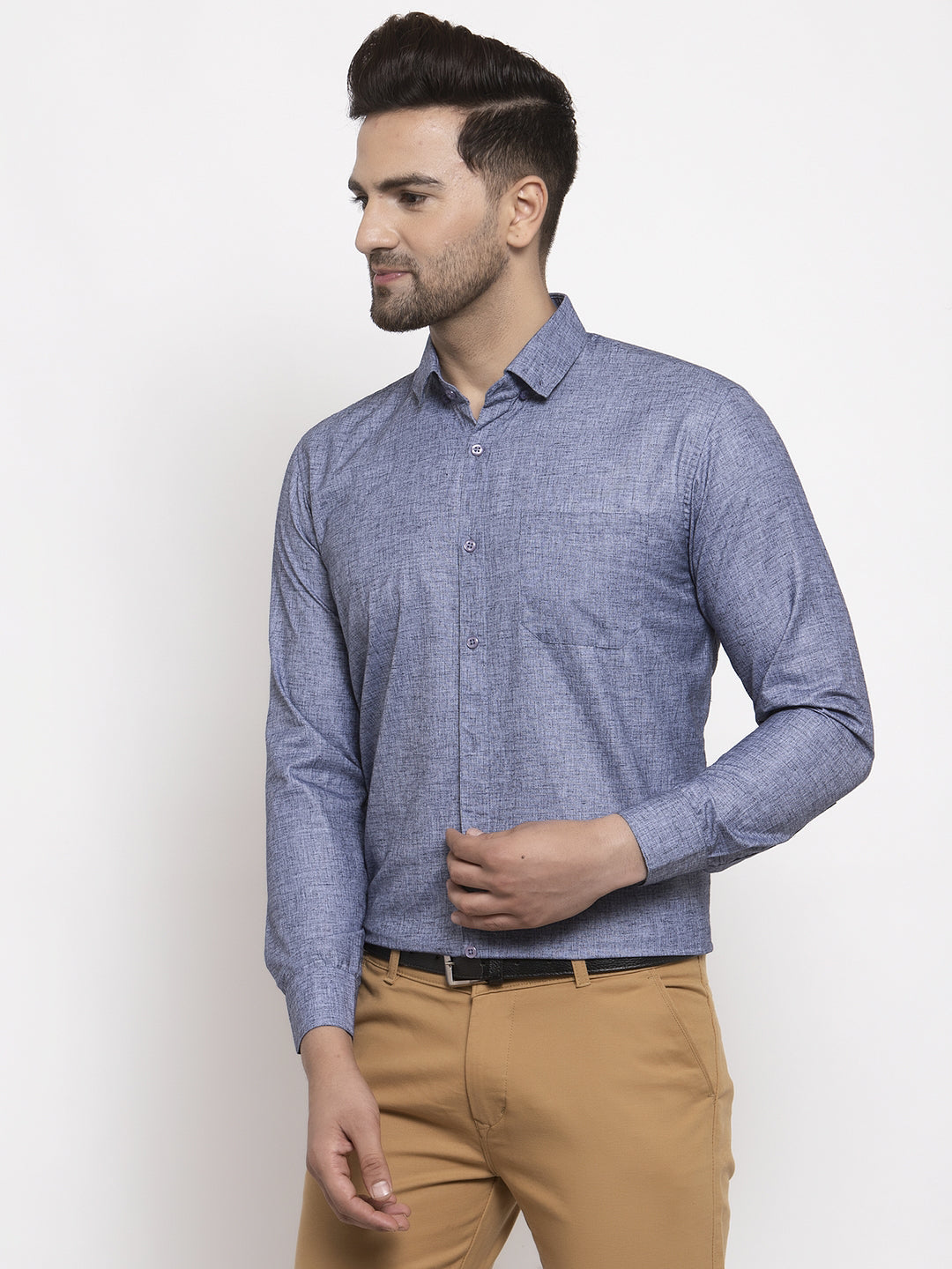 Jainish Grey Men's Cotton Solid Button Down Formal Shirts ( SF 753Grey ) | Grocsy