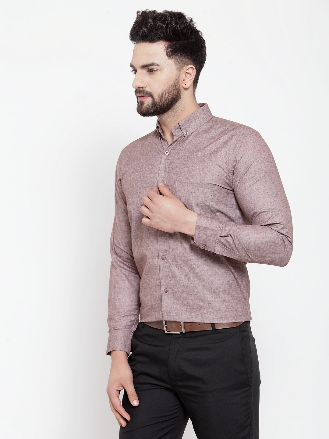 Jainish Brown Men's Cotton Solid Button Down Formal Shirts ( SF 753Mauve ) | Grocsy