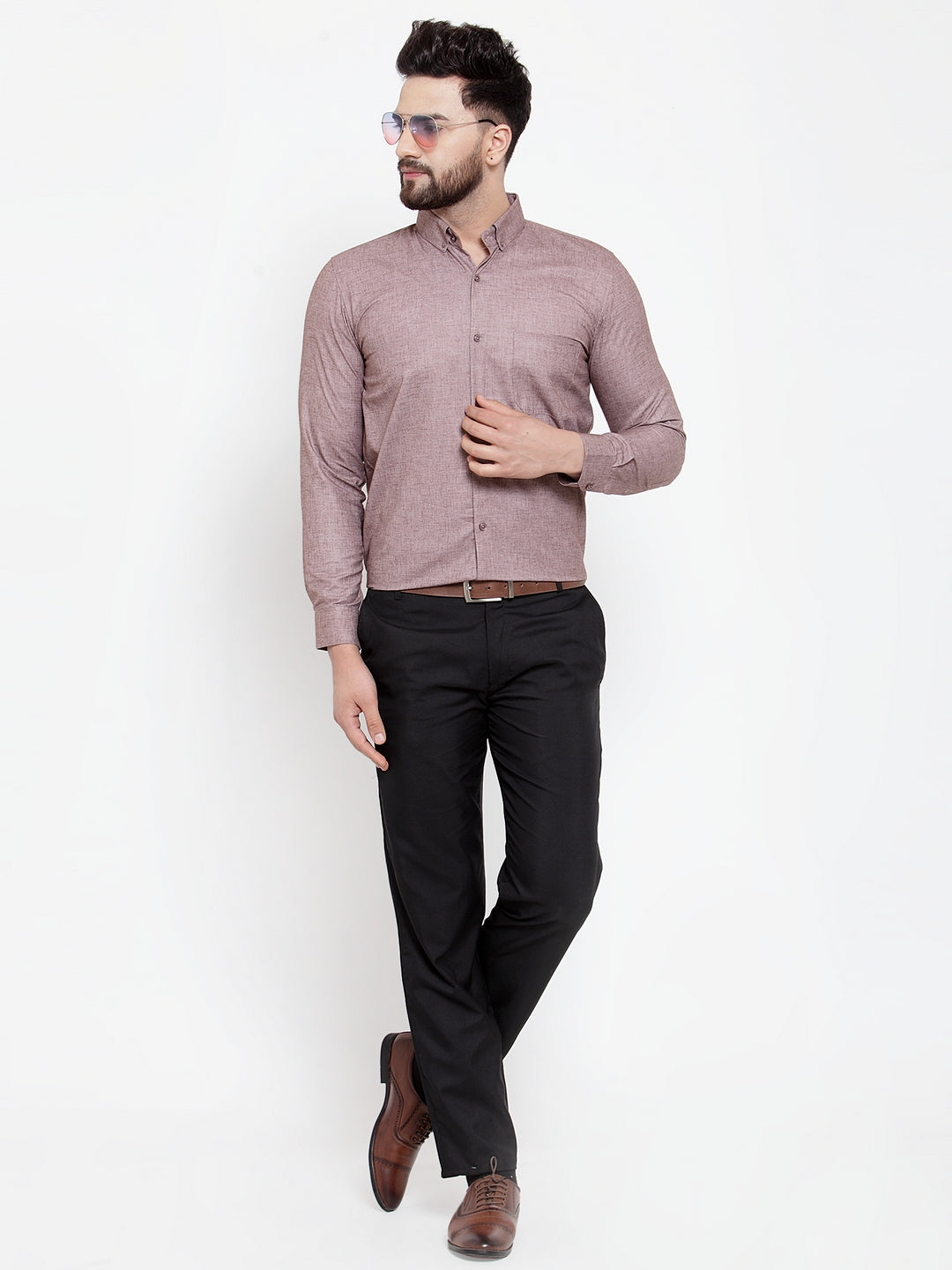 Jainish Brown Men's Cotton Solid Button Down Formal Shirts ( SF 753Mauve ) | Grocsy