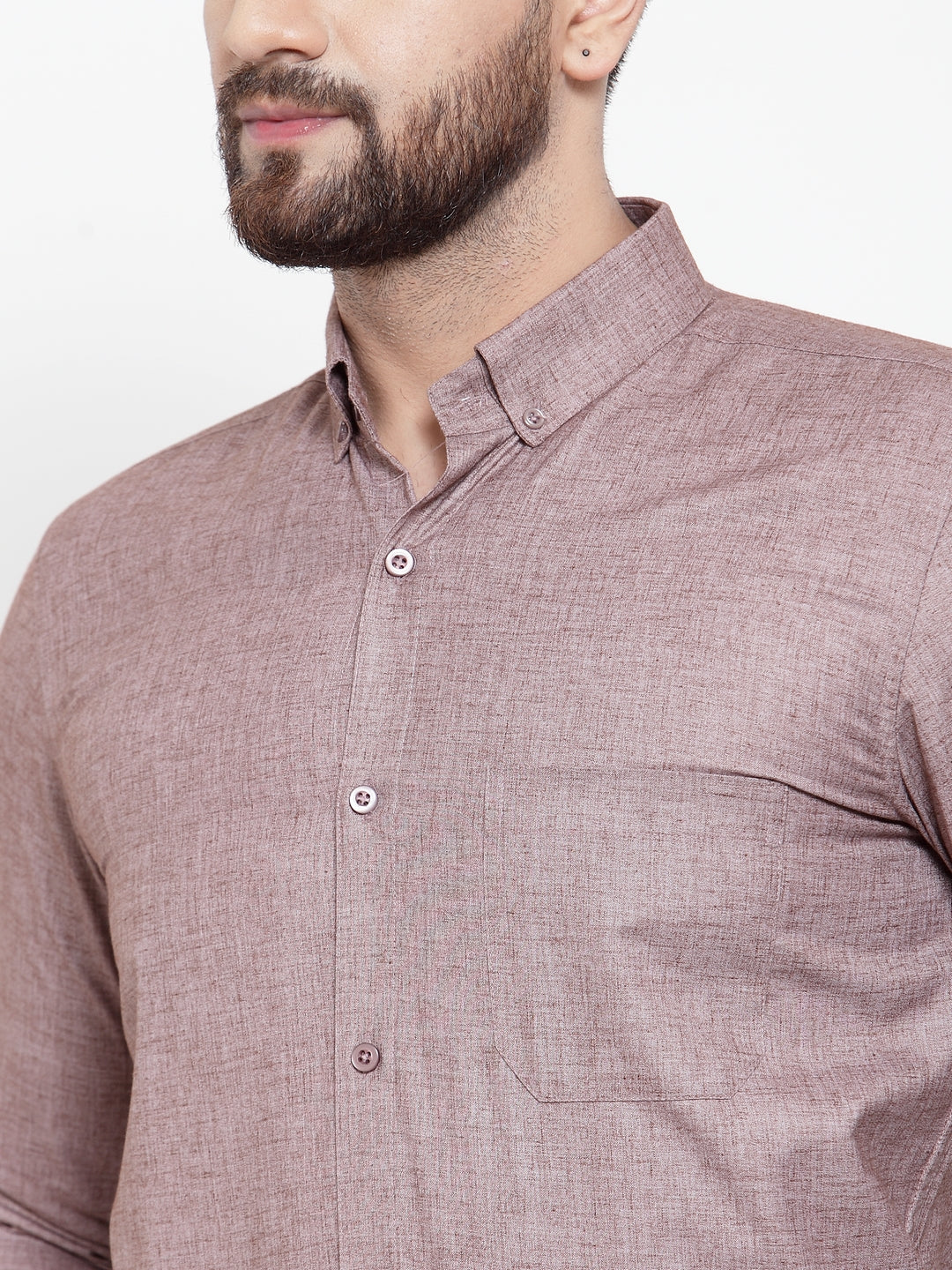 Jainish Brown Men's Cotton Solid Button Down Formal Shirts ( SF 753Mauve ) | Grocsy