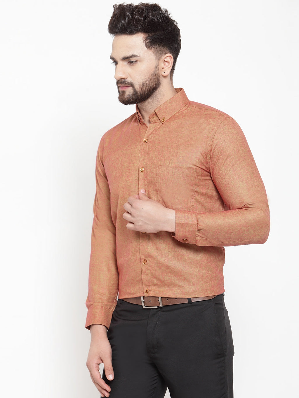 Jainish Orange Men's Cotton Solid Button Down Formal Shirts ( SF 753Orange ) | Grocsy