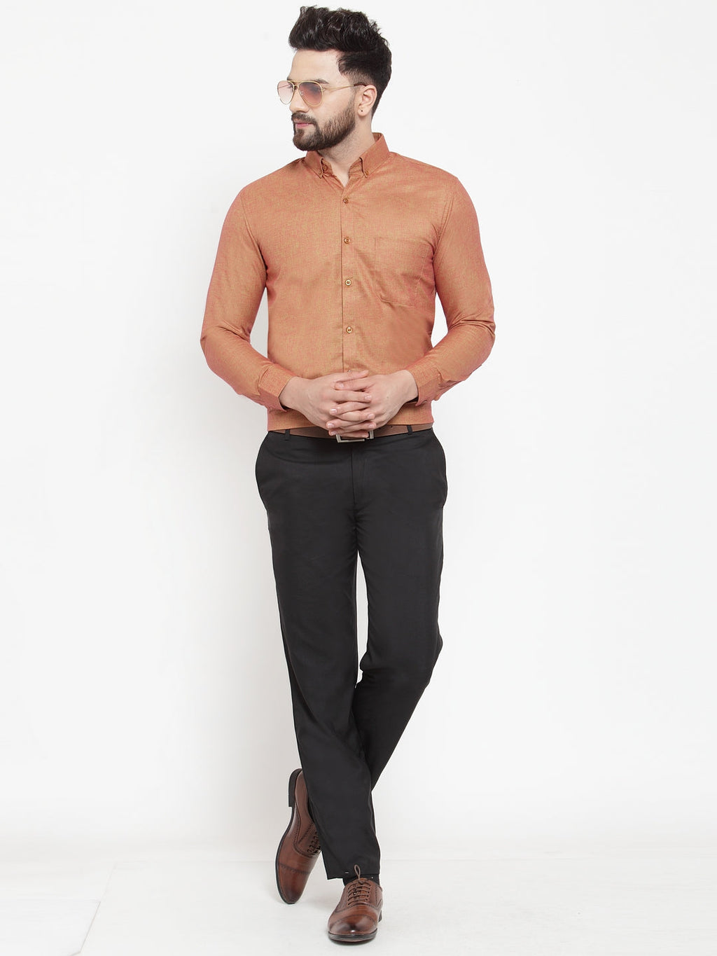 Jainish Orange Men's Cotton Solid Button Down Formal Shirts ( SF 753Orange ) | Grocsy