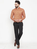 Jainish Orange Men's Cotton Solid Button Down Formal Shirts ( SF 753Orange ) | Grocsy