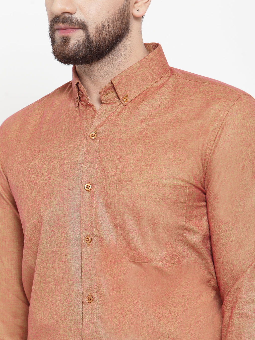 Jainish Orange Men's Cotton Solid Button Down Formal Shirts ( SF 753Orange ) | Grocsy
