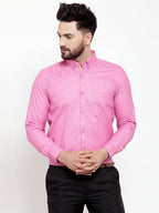 Jainish Pink Men's Cotton Solid Button Down Formal Shirts ( SF 753Pink ) | Grocsy