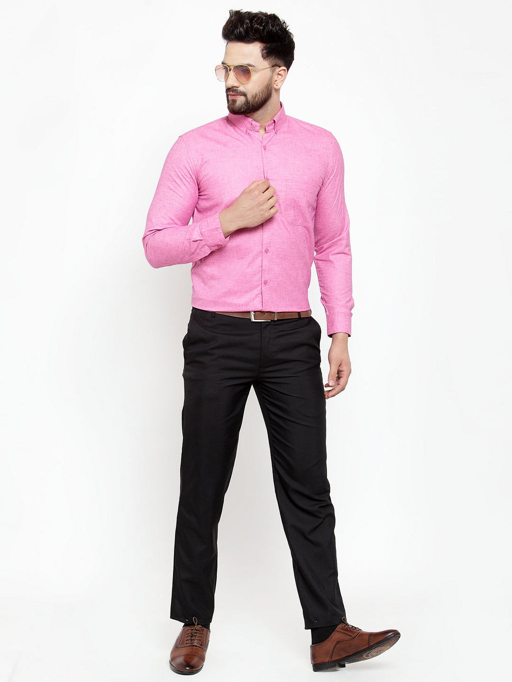 Jainish Pink Men's Cotton Solid Button Down Formal Shirts ( SF 753Pink ) | Grocsy