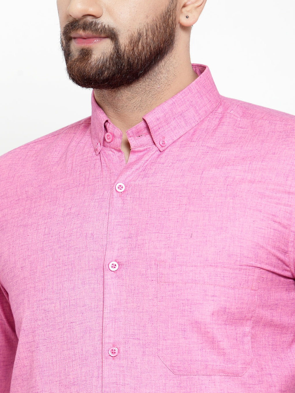 Jainish Pink Men's Cotton Solid Button Down Formal Shirts ( SF 753Pink ) | Grocsy