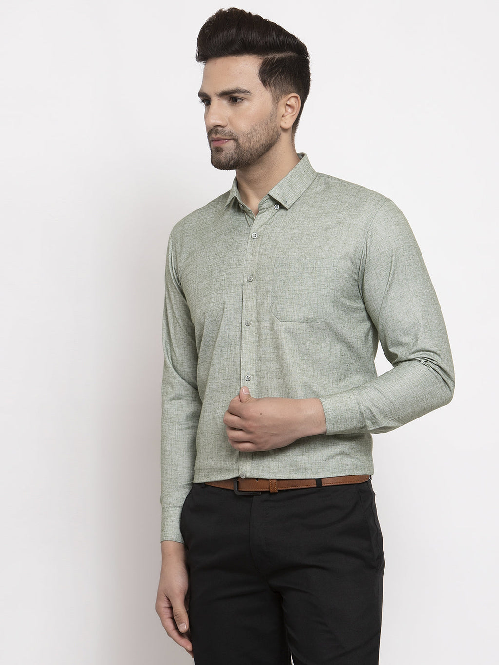 Jainish Green Men's Cotton Solid Button Down Formal Shirts ( SF 753Pista ) | Grocsy
