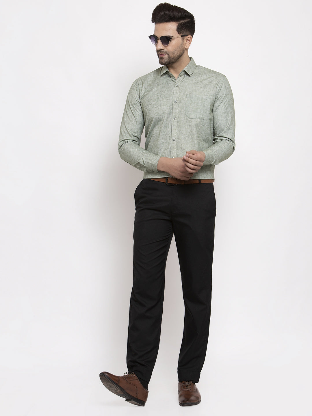 Jainish Green Men's Cotton Solid Button Down Formal Shirts ( SF 753Pista ) | Grocsy