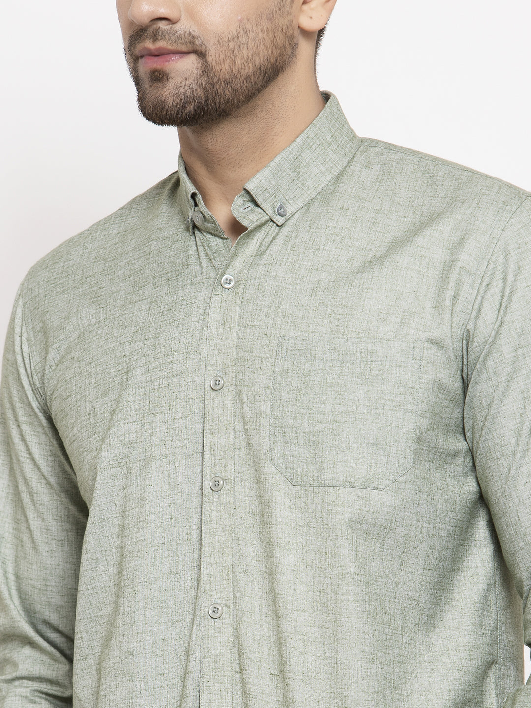 Jainish Green Men's Cotton Solid Button Down Formal Shirts ( SF 753Pista ) | Grocsy