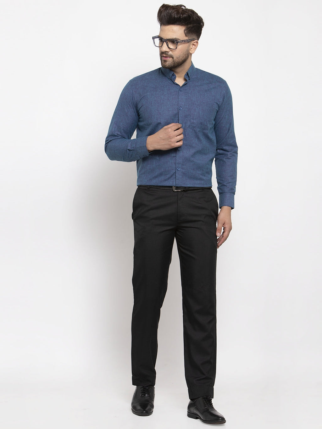 Jainish Blue Men's Cotton Solid Button Down Formal Shirts ( SF 753Teal ) | Grocsy