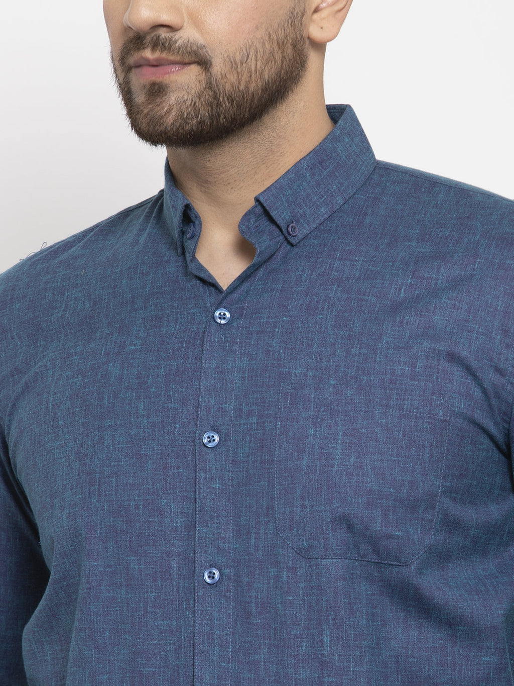Jainish Blue Men's Cotton Solid Button Down Formal Shirts ( SF 753Teal ) | Grocsy