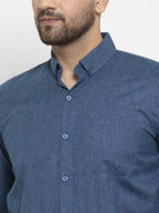 Jainish Blue Men's Cotton Solid Button Down Formal Shirts ( SF 753Teal ) | Grocsy