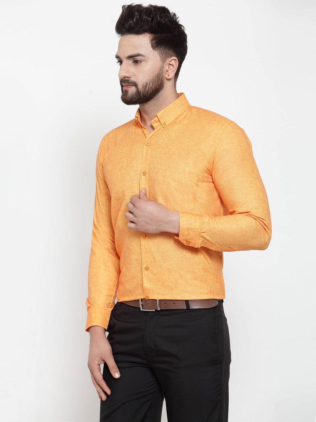 Jainish Yellow Men's Cotton Solid Button Down Formal Shirts ( SF 753Yellow ) | Grocsy
