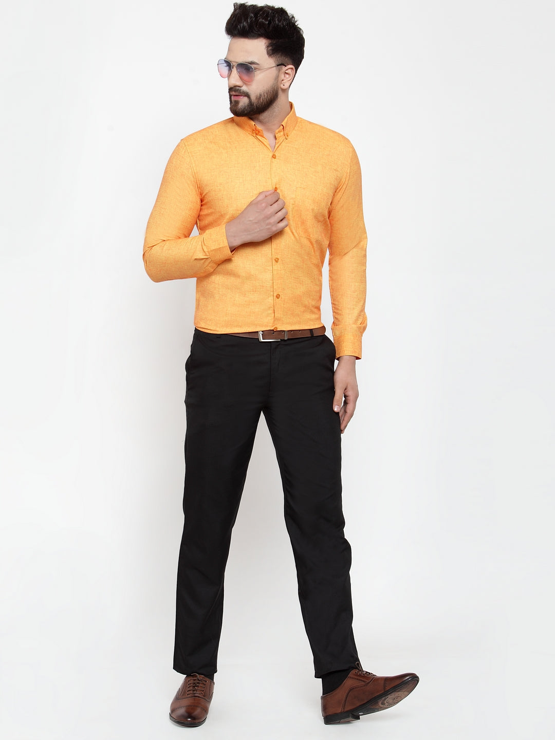 Jainish Yellow Men's Cotton Solid Button Down Formal Shirts ( SF 753Yellow ) | Grocsy