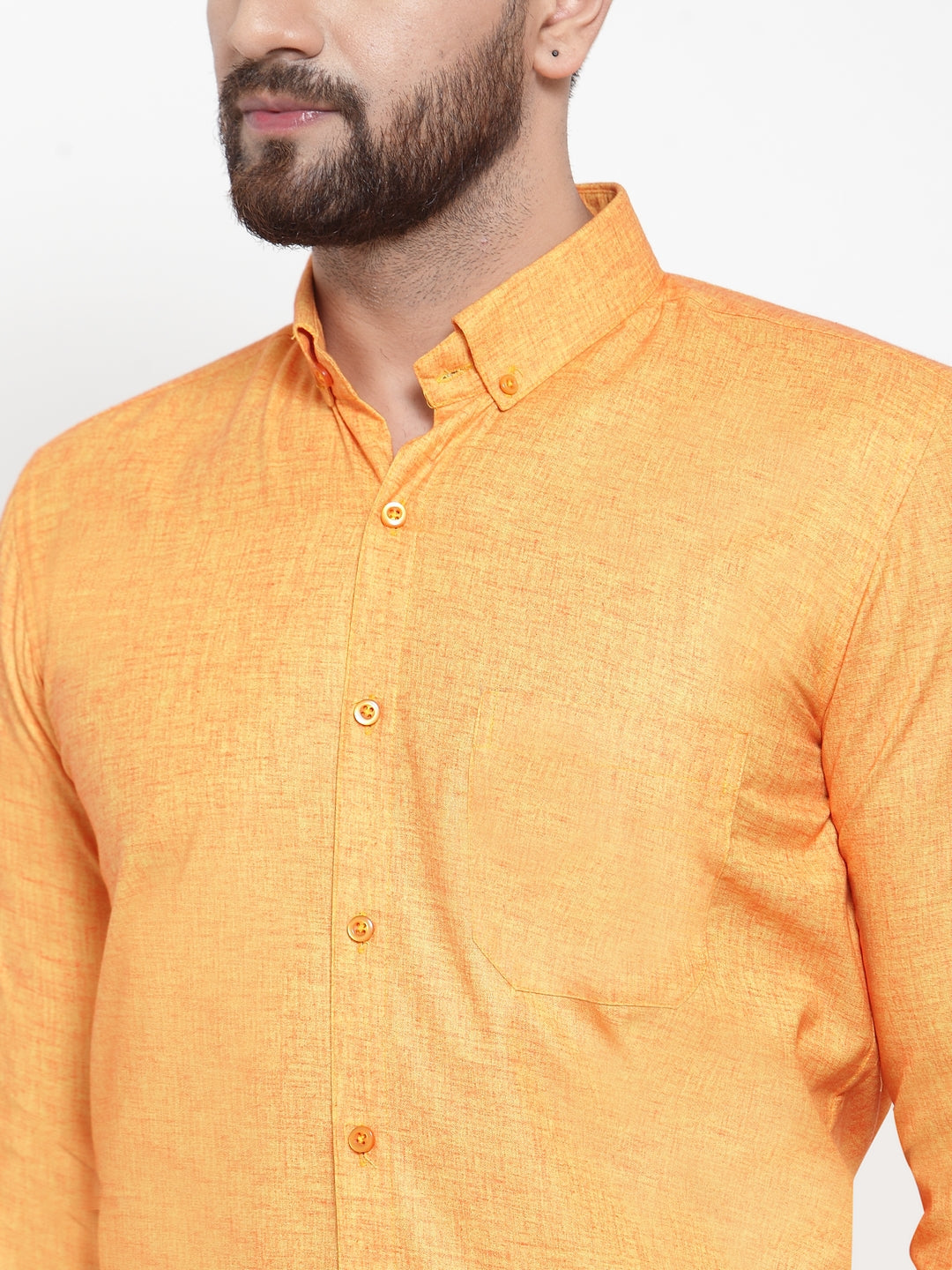 Jainish Yellow Men's Cotton Solid Button Down Formal Shirts ( SF 753Yellow ) | Grocsy