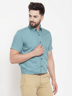 Jainish Green Men's Cotton Half Sleeves Solid Formal Shirts ( SF 754Aqua ) | Grocsy