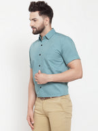Jainish Green Men's Cotton Half Sleeves Solid Formal Shirts ( SF 754Aqua ) | Grocsy