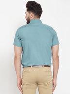 Jainish Green Men's Cotton Half Sleeves Solid Formal Shirts ( SF 754Aqua ) | Grocsy