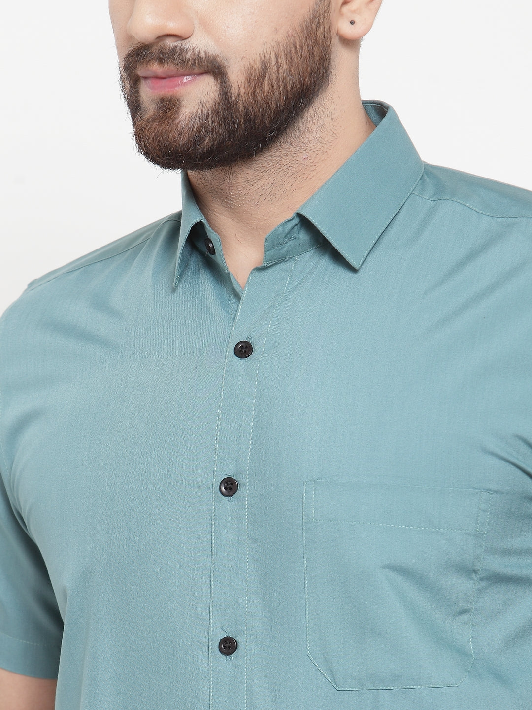 Jainish Green Men's Cotton Half Sleeves Solid Formal Shirts ( SF 754Aqua ) | Grocsy