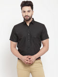 Jainish Black Men's Cotton Half Sleeves Solid Formal Shirts ( SF 754Black ) | Grocsy