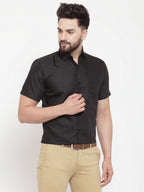 Jainish Black Men's Cotton Half Sleeves Solid Formal Shirts ( SF 754Black ) | Grocsy