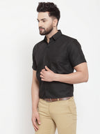 Jainish Black Men's Cotton Half Sleeves Solid Formal Shirts ( SF 754Black ) | Grocsy