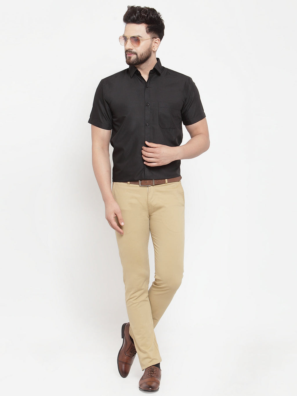 Jainish Black Men's Cotton Half Sleeves Solid Formal Shirts ( SF 754Black ) | Grocsy