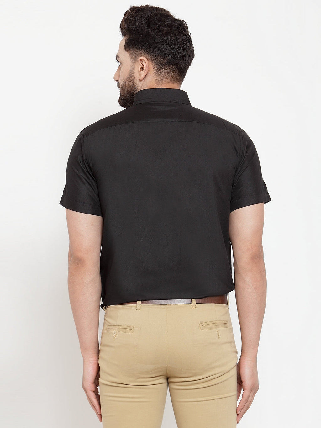 Jainish Black Men's Cotton Half Sleeves Solid Formal Shirts ( SF 754Black ) | Grocsy